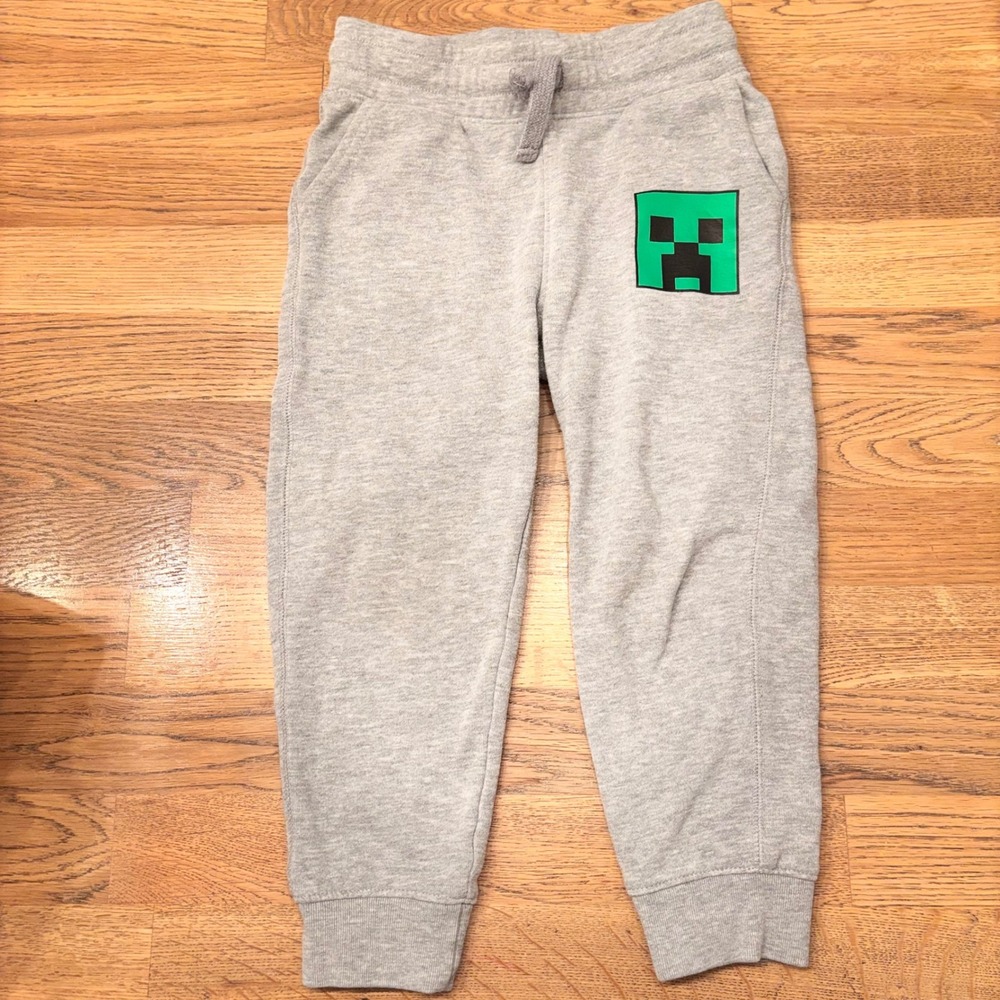 Jinx Minecraft‎ Creeper Face Jogger Sweatpants Kids XS Gray